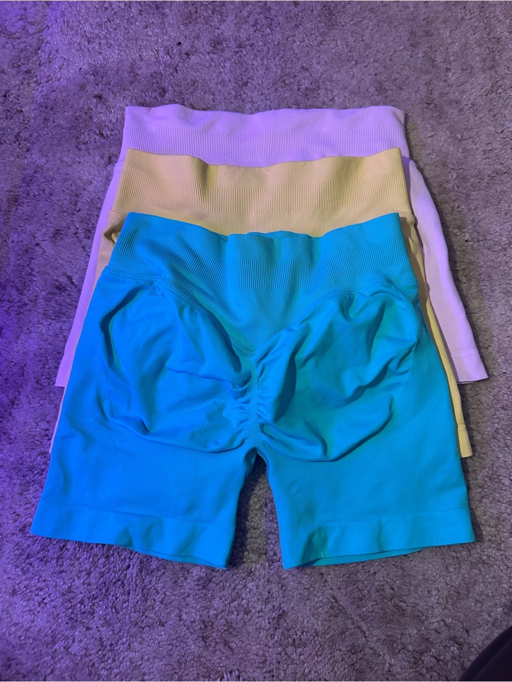 High-Waist Ruched Bike Shorts - Blue